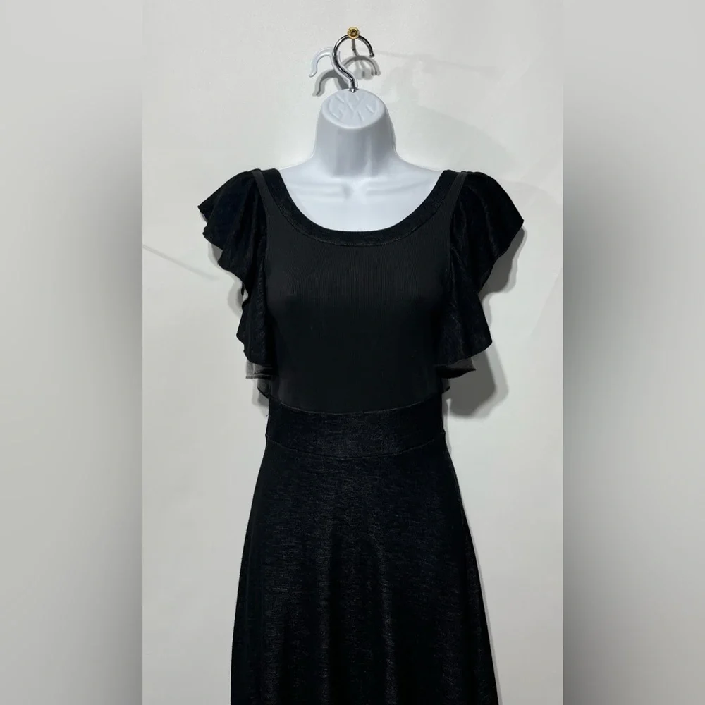 Free People Flutter Sleeve Open Back Black Ruffle Mini Dress‎ Size XS